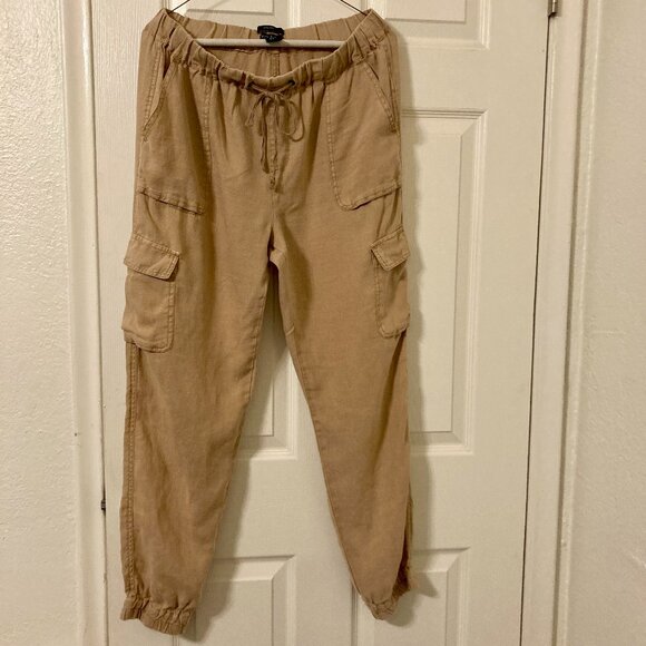 Great Condition, SZ M, 100% LINEN, Nicole Miller New York Joggers, Beige - Picture 1 of 3